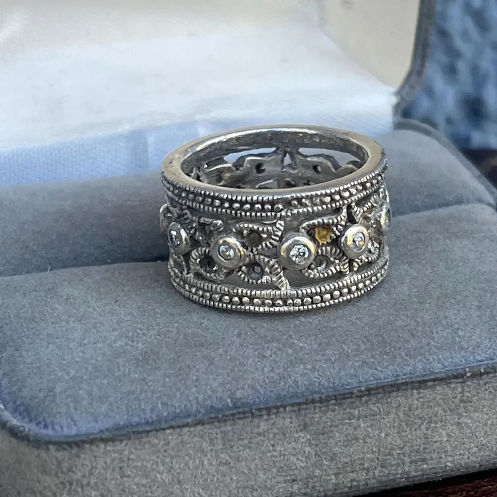 Sterling Silver Wide Band Size 7 Ring Ornate Statement jewelry